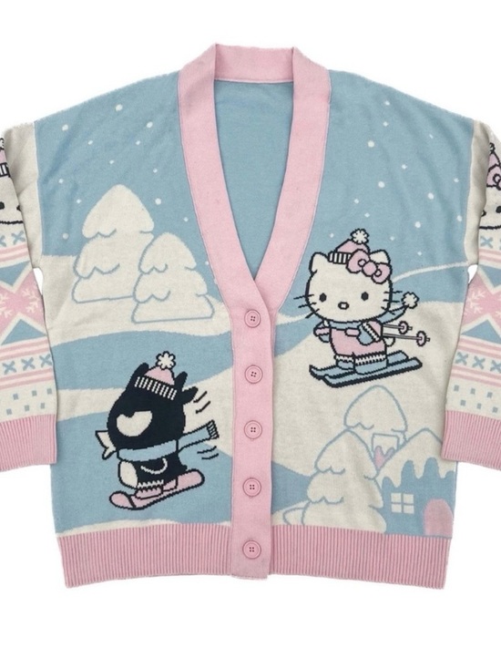 Hello Kitty Sweaters - Hello Kitty Pastel Blue & Pink Winter Character Cardigan, NWT, size medium